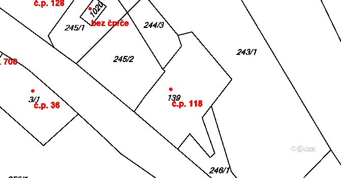 Parník 118, Česká Třebová na parcele st. 139 v KÚ Parník, Katastrální mapa