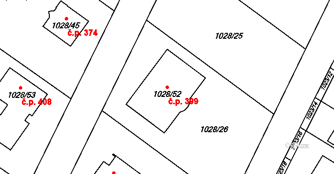 Křelov 399, Křelov-Břuchotín na parcele st. 1028/52 v KÚ Křelov, Katastrální mapa