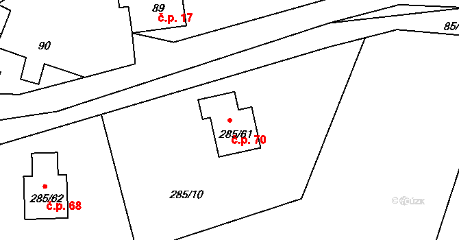 Henčov 70, Jihlava na parcele st. 285/61 v KÚ Henčov, Katastrální mapa