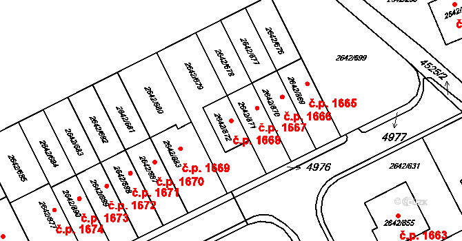 Kuřim 1668 na parcele st. 2642/872 v KÚ Kuřim, Katastrální mapa