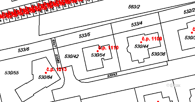 Svinov 1110, Ostrava na parcele st. 530/54 v KÚ Svinov, Katastrální mapa