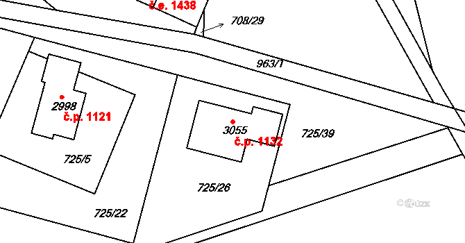 Sezimovo Ústí 1132 na parcele st. 3055 v KÚ Sezimovo Ústí, Katastrální mapa