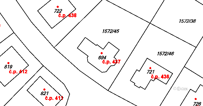Štoky 437 na parcele st. 694 v KÚ Štoky, Katastrální mapa