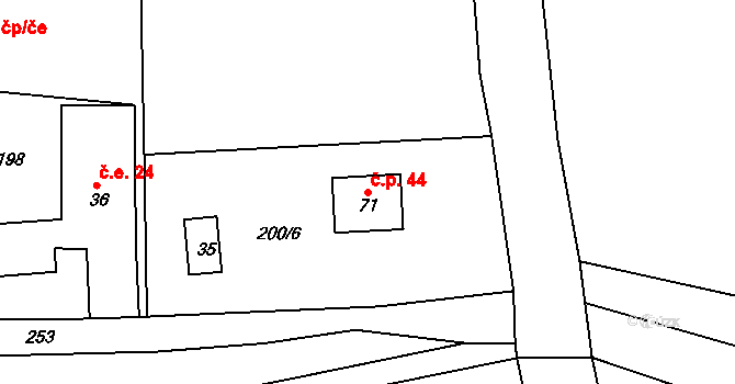 Nasavrky 44 na parcele st. 71 v KÚ Nasavrky u Chocně, Katastrální mapa