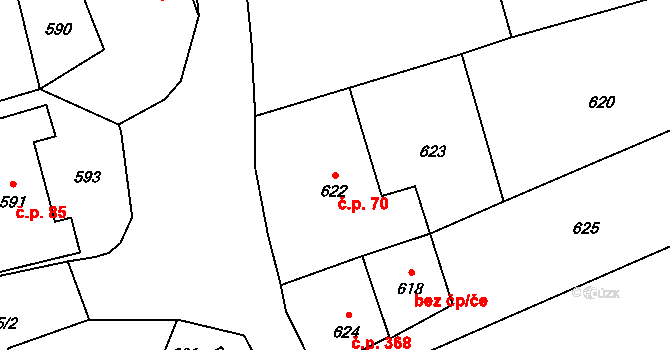 Lichnov 70 na parcele st. 622 v KÚ Lichnov u Bruntálu, Katastrální mapa