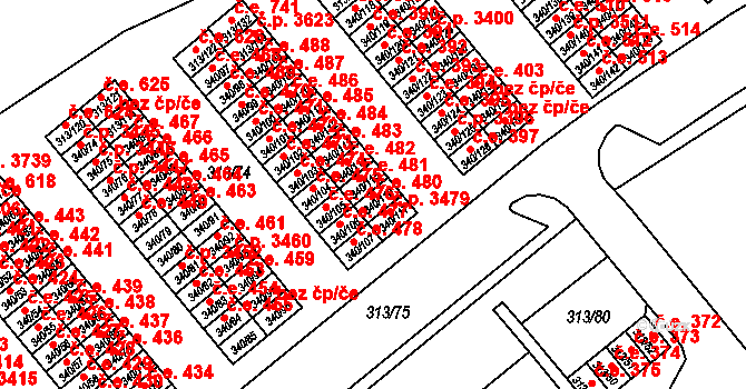 Vyškov-Předměstí 480, Vyškov na parcele st. 340/116 v KÚ Vyškov, Katastrální mapa