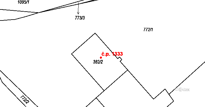 Hrabačov 1333, Jilemnice na parcele st. 382/2 v KÚ Hrabačov, Katastrální mapa