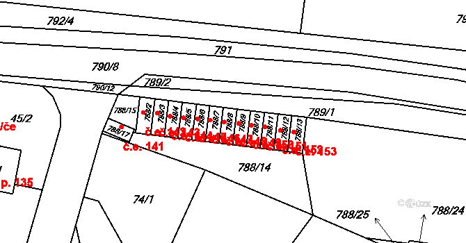 Stochov 148 na parcele st. 788/8 v KÚ Stochov, Katastrální mapa