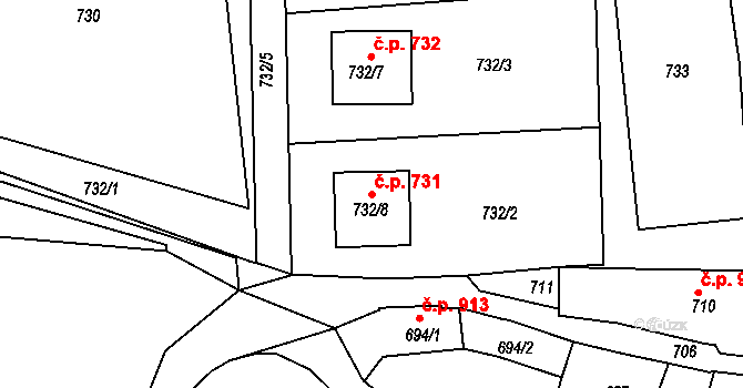 Brumov 731, Brumov-Bylnice na parcele st. 732/8 v KÚ Brumov, Katastrální mapa