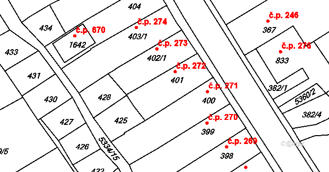Vizovice 272 na parcele st. 401/1 v KÚ Vizovice, Katastrální mapa