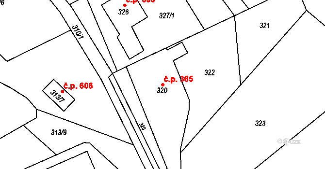 Březnice 365 na parcele st. 320 v KÚ Březnice u Zlína, Katastrální mapa