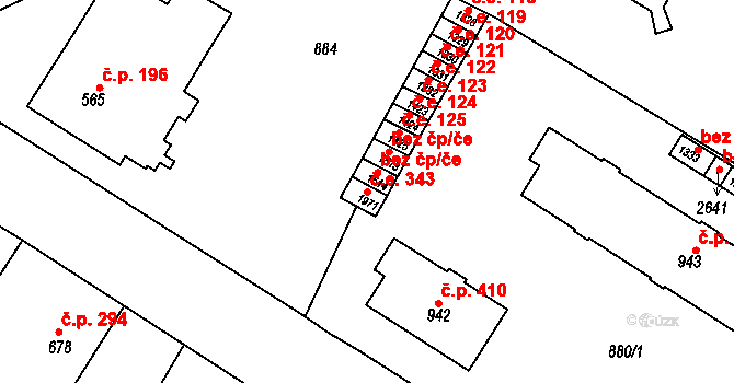 Litovel 343 na parcele st. 1971 v KÚ Litovel, Katastrální mapa