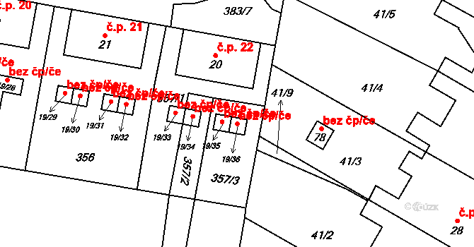 Cheb 43461395 na parcele st. 19/36 v KÚ Dolní Dvory, Katastrální mapa