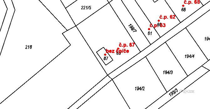 Vysoká Pec 45110395 na parcele st. 87 v KÚ Drmaly, Katastrální mapa