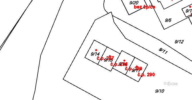 Chuchelná 287 na parcele st. 9/14 v KÚ Chuchelná, Katastrální mapa