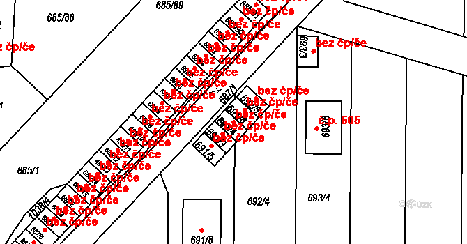 Holešov 47575395 na parcele st. 691/4 v KÚ Všetuly, Katastrální mapa