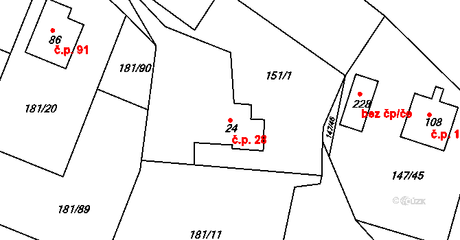 Kraskov 28, Seč na parcele st. 24 v KÚ Kraskov, Katastrální mapa