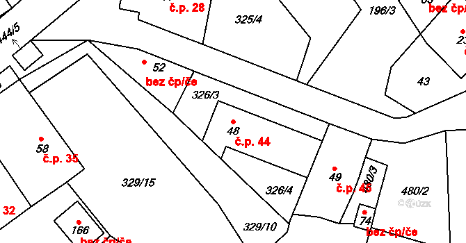 Kunčí 44, Slatiňany na parcele st. 48 v KÚ Kunčí, Katastrální mapa