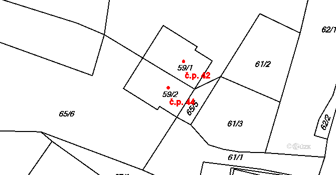 Hnačov 44 na parcele st. 59/2 v KÚ Hnačov, Katastrální mapa