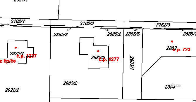 Horní Suchá 1277 na parcele st. 2883/3 v KÚ Horní Suchá, Katastrální mapa