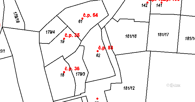 Minice 53, Kralupy nad Vltavou na parcele st. 62 v KÚ Minice u Kralup nad Vltavou, Katastrální mapa