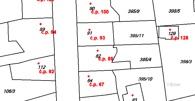 Mlékojedy 85, Neratovice na parcele st. 82 v KÚ Mlékojedy u Neratovic, Katastrální mapa