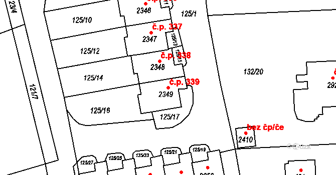 Rajchardov 339, Hradištko na parcele st. 2349 v KÚ Hradištko pod Medníkem, Katastrální mapa