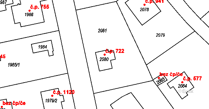 Řevnice 722 na parcele st. 2080 v KÚ Řevnice, Katastrální mapa