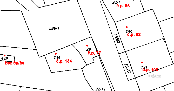 Tachlovice 77 na parcele st. 99 v KÚ Tachlovice, Katastrální mapa