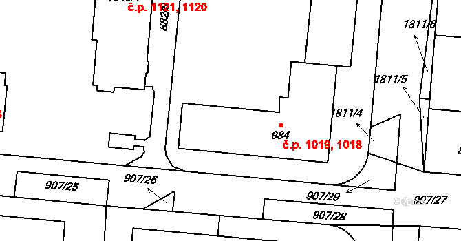 Přelouč 1018,1019 na parcele st. 984 v KÚ Přelouč, Katastrální mapa