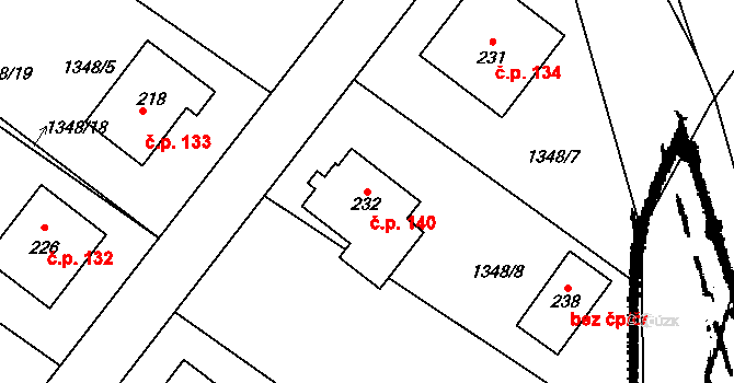 Vlkaneč 140 na parcele st. 232 v KÚ Vlkaneč, Katastrální mapa