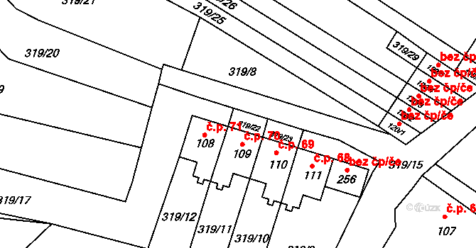 Malšovice 70 na parcele st. 109 v KÚ Malšovice, Katastrální mapa