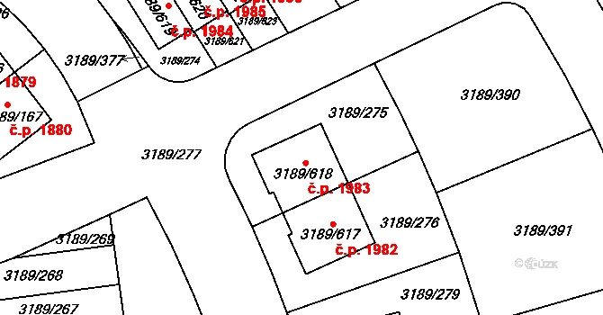 Roztoky 1983 na parcele st. 3189/618 v KÚ Žalov, Katastrální mapa
