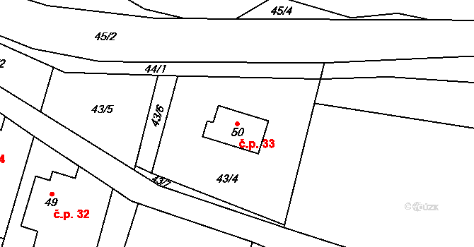 Vlachov 33, Lukavice na parcele st. 50 v KÚ Vlachov, Katastrální mapa