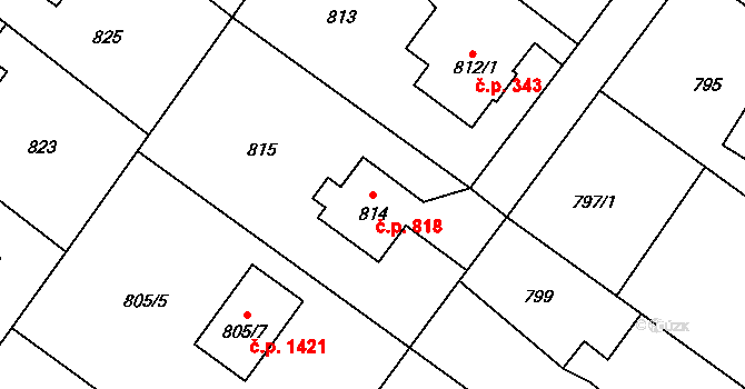 Kopřivnice 818 na parcele st. 814 v KÚ Kopřivnice, Katastrální mapa