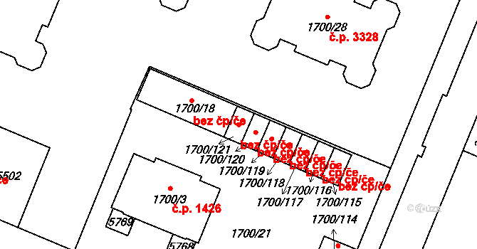 Břeclav 84112395 na parcele st. 1700/121 v KÚ Břeclav, Katastrální mapa