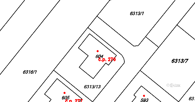 Trnava 276 na parcele st. 604 v KÚ Trnava u Třebíče, Katastrální mapa