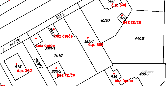 Peruc 302 na parcele st. 363/1 v KÚ Peruc, Katastrální mapa