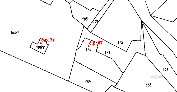 Rýdeč 57, Malečov na parcele st. 170/1 v KÚ Rýdeč, Katastrální mapa