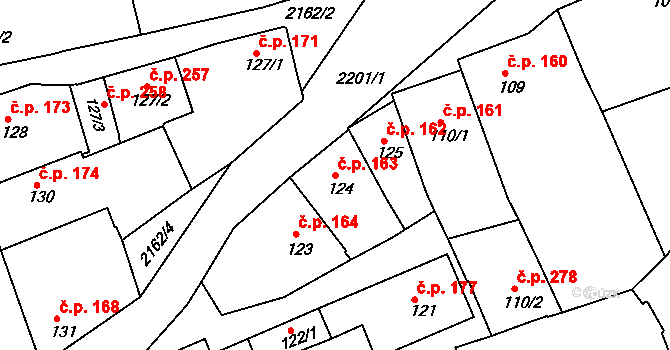 Golčův Jeníkov 163 na parcele st. 124 v KÚ Golčův Jeníkov, Katastrální mapa