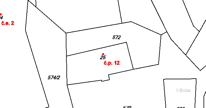 Bučovice 12, Heřmanice na parcele st. 25 v KÚ Heřmanice u Vilémova, Katastrální mapa
