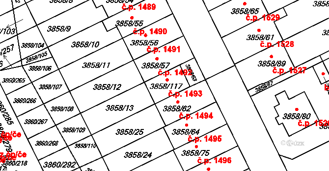 Chotěboř 1493 na parcele st. 3858/117 v KÚ Chotěboř, Katastrální mapa