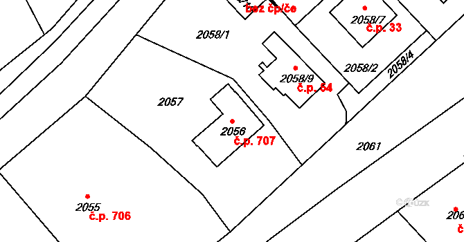 Rychnov nad Kněžnou 707 na parcele st. 2056 v KÚ Rychnov nad Kněžnou, Katastrální mapa