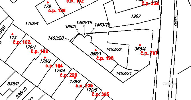 Kvasice 190 na parcele st. 366/1 v KÚ Kvasice, Katastrální mapa