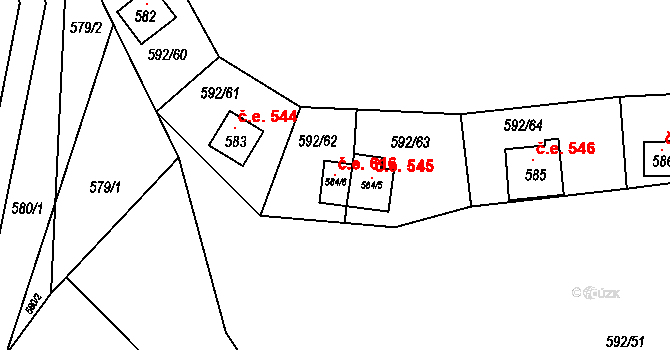 Čučice 616 na parcele st. 584/6 v KÚ Čučice, Katastrální mapa