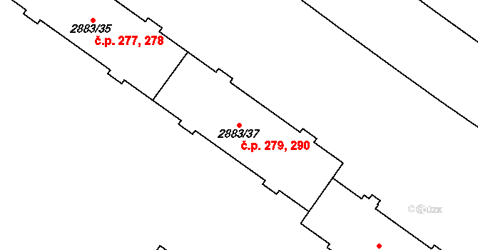 Přerov I-Město 279,290, Přerov na parcele st. 2883/37 v KÚ Přerov, Katastrální mapa
