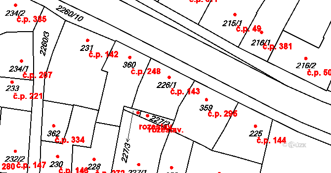Lišov 143 na parcele st. 226/1 v KÚ Lišov, Katastrální mapa