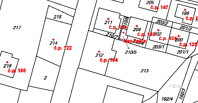 Plavy 104 na parcele st. 212 v KÚ Plavy, Katastrální mapa