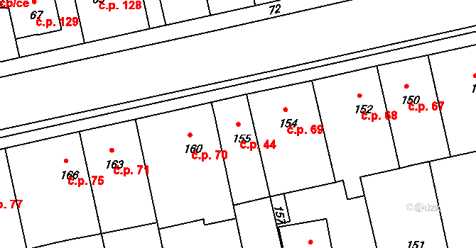 Drahelice 44, Nymburk na parcele st. 155 v KÚ Drahelice, Katastrální mapa