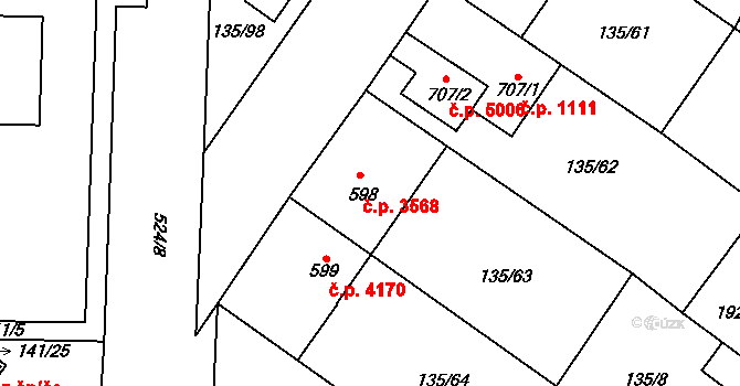 Jihlava 3568 na parcele st. 598 v KÚ Bedřichov u Jihlavy, Katastrální mapa